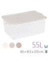 Tradineur - Caja de Almacenamiento Transparente N.º 13 - 55 Litros - Fabricado en Plástico - Cierre Hermético y Seguro - 27,5 x