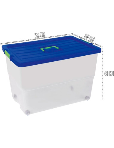 Tradineur - Caja de Almacenamiento con Ruedas y Asa N.º 4 - 78 Litros - Fabricado en Plástico - Cierre Hermético y Seguro - 41 x