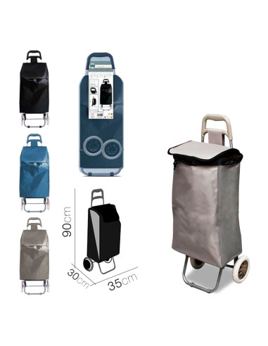 Tradineur - Carro de compra modelo "Trolley" - Fabricado en Poliéster y Metal - Ligero y resistente - 90 x 35 x 30 cm - Color Al