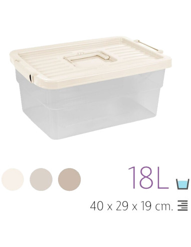 Tradineur - Caja de Almacenamiento Transparente N.º 1 - 18 Litros - Fabricado en Plástico - Cierre Hermético y Seguro - 19 x 40