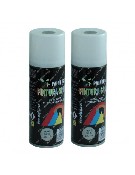 Montoro - Pack de 2 botes de pintura en spray color plomo M308, 200 ml, válido para multitud de superficies de interior y exteri Montoro - Pack de 2 botes de pintura en spray color plomo M308, 200 ml, válido para multitud de superficies de interior y exteri