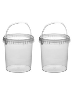 Tradineur - Pack de 2 Botes redondos Transparente con Asa - Fabricado en España - Capacidad de 1,4 Litros - Apto para uso alimen