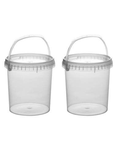 Tradineur - Pack de 2 Botes redondos Transparente con Asa - Fabricado en España - Capacidad de 1,4 Litros - Apto para uso alimen