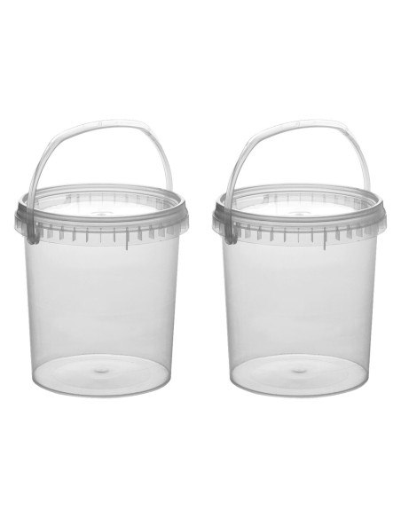 Tradineur - Pack de 2 Botes redondos Transparente con Asa - Fabricado en España - Capacidad de 1,4 Litros - Apto para uso alimen Tradineur - Pack de 2 Botes redondos Transparente con Asa - Fabricado en España - Capacidad de 1,4 Litros - Apto para uso alimen