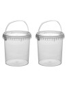 Tradineur - Pack de 2 Botes redondos Transparente con Asa - Fabricado en España - Capacidad de 1,4 Litros - Apto para uso alimen