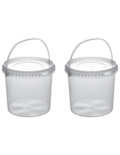 Tradineur - Pack de 2 Botes redondos Transparente con Asa - Fabricado en España - Capacidad de 3,7 Litros - Apto para uso alimen