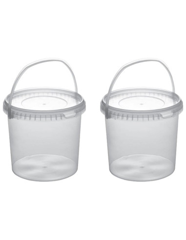 Tradineur - Pack de 2 Botes redondos Transparente con Asa - Fabricado en España - Capacidad de 3,7 Litros - Apto para uso alimen