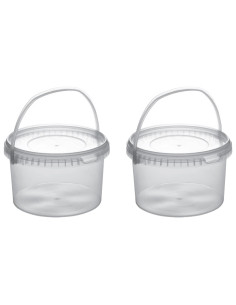 Tradineur - Pack de 2 Botes redondos Transparente con Asa - Fabricado en España - Capacidad de 2,5 Litros - Apto para uso alimen
