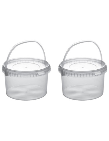 Tradineur - Pack de 2 Botes redondos Transparente con Asa - Fabricado en España - Capacidad de 2,5 Litros - Apto para uso alimen