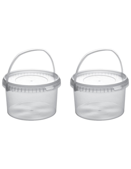Tradineur - Pack de 2 Botes redondos Transparente con Asa - Fabricado en España - Capacidad de 2,5 Litros - Apto para uso alimen