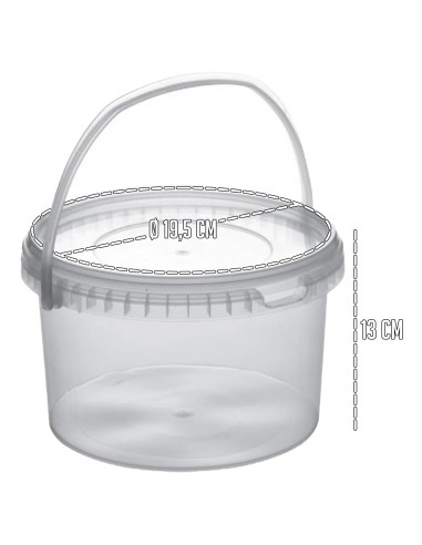 Tradineur - Pack de 2 Botes redondos Transparente con Asa - Fabricado en España - Capacidad de 2,5 Litros - Apto para uso alimen