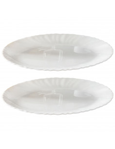 Tradineur - Pack de 2 Fuentes Ovaladas - Fabricado en Vidrio Opal - Bordes Ondulados - Ideal tanto para la hostelería como el ho