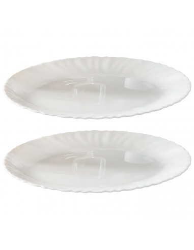 Tradineur - Pack de 2 Fuentes Ovaladas - Fabricado en Vidrio Opal - Bordes Ondulados - Ideal tanto para la hostelería como el ho