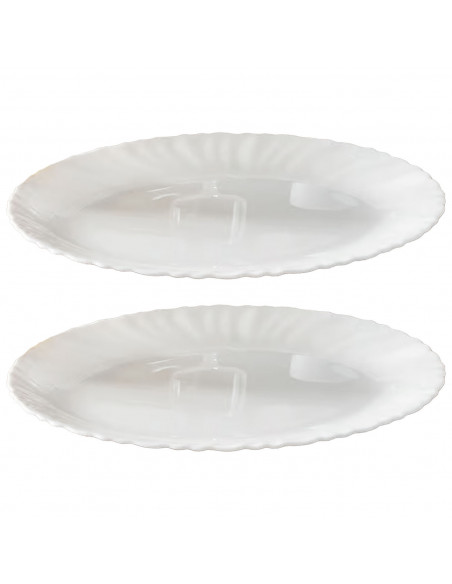 Tradineur - Pack de 2 Fuentes Ovaladas - Fabricado en Vidrio Opal - Bordes Ondulados - Ideal tanto para la hostelería como el ho