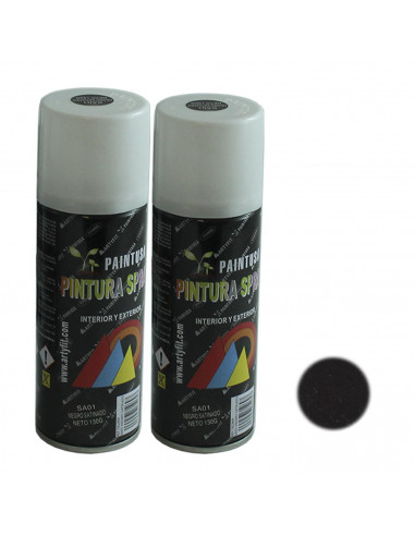 Montoro - Pack 2 botes de pintura en negro satinado SA01 200 ml, válido para multitud de superficies de interior y exterior. Pin