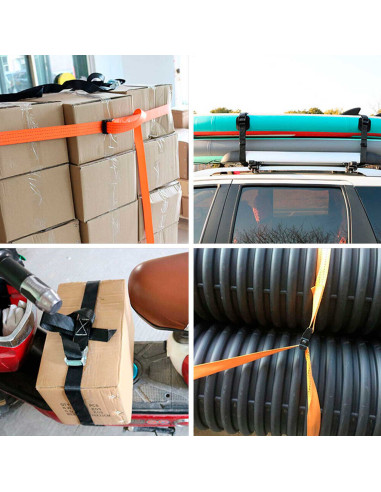 Tradineur - Pack de 2 Cintas Tensoras de Carga - Longitud de 2,5 Metros - Fabricado en Poliéster -  Apto para Coche, Motocicleta