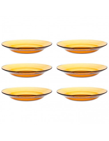 Tradineur - Pack de 6 platos hondos de vidrio, modelo Lys, resistentes, vajilla de cocina, aptos para lavavajillas (Ámbar - Ø 23
