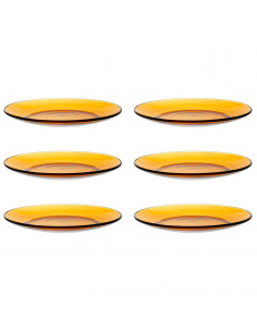 Tradineur - Pack de 6 platos de postre, vidrio, modelo Lys, resistentes, vajilla de cocina, aptos para lavavajillas (Ámbar - Ø 1