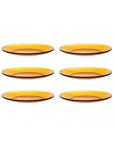 Tradineur - Pack de 6 platos de postre, vidrio, modelo Lys, resistentes, vajilla de cocina, aptos para lavavajillas (Ámbar - Ø 1