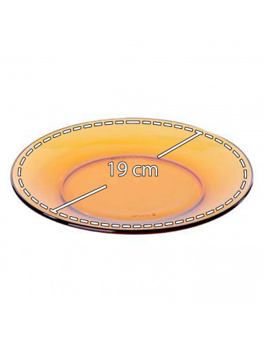 Tradineur - Pack de 6 platos de postre, vidrio, modelo Lys, resistentes, vajilla de cocina, aptos para lavavajillas (Ámbar - Ø 1