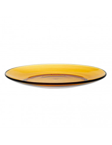 Tradineur - Pack de 6 platos de postre, vidrio, modelo Lys, resistentes, vajilla de cocina, aptos para lavavajillas (Ámbar - Ø 1