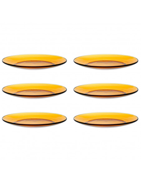 Tradineur - Pack de 6 platos llanos de vidrio, modelo Lys, resistentes, vajilla de cocina, aptos para lavavajillas (Ámbar - Ø 23