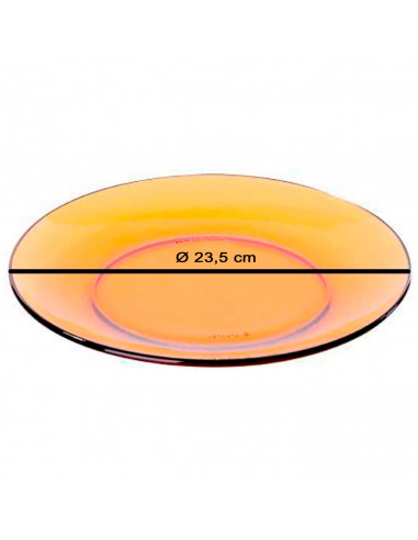 Tradineur - Pack de 6 platos llanos de vidrio, modelo Lys, resistentes, vajilla de cocina, aptos para lavavajillas (Ámbar - Ø 23
