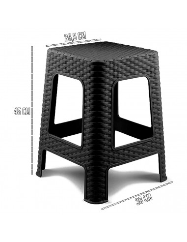 Tradineur - Taburete de plástico Rattan, asiento de 26,5 x 26,5 cm, imitación de mimbre, banqueta multiusos, cocina, salón, fabr