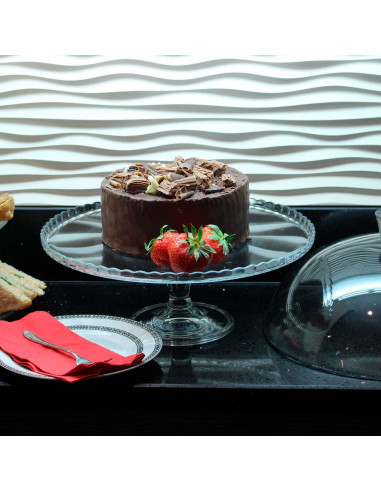 Tradineur - Expositor para tartas con pie - Fabricado en Cristal - Fácil limpieza y Durabilidad - Ideal para Pasteles y diversos