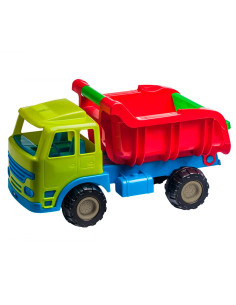 Tradineur - Camión Dumper de juguete, vehículo de plástico resistente para niños, jugar en la arena, playa, parque - 49 x 22,5 x