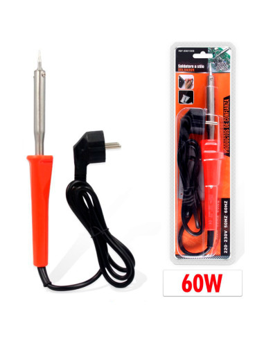 Tradineur - Soldador de estaño, 60W, mango ergonómico de plástico y base de apoyo, precisión profesional, soldadura, pequeñas re