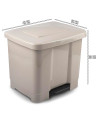 Tradineur - Cubo de basura de plástico con pedal, contenedor de residuos, papelera con separador para colocar dos bolsas, cocina