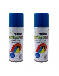 Montoro - Pack de 2 botes de pintura en spray azul fluorescente F205, 200 ml, válido para multitud de superficies de interior y