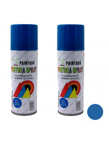 Montoro - Pack de 2 botes de pintura en spray azul fluorescente F205, 200 ml, válido para multitud de superficies de interior y