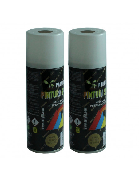 Montoro - Pack 2 botes de pintura en spray oro M305 200 ml, válido para multitud de superficies de interior y exterior Montoro - Pack 2 botes de pintura en spray oro M305 200 ml, válido para multitud de superficies de interior y exterior