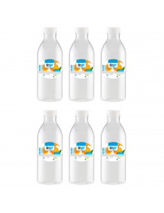 Tradineur - Pack de 6 botellas de plástico con tapón de rosca, reutilizable y reciclable, agua, leche, batidos, zumos, refrescos