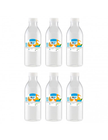Tradineur - Pack de 6 botellas de plástico con tapón de rosca, reutilizable y reciclable, agua, leche, batidos, zumos, refrescos