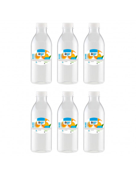Tradineur - Pack de 6 botellas de plástico con tapón de rosca, reutilizable y reciclable, agua, leche, batidos, zumos, refrescos