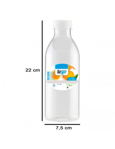 Tradineur - Pack de 6 botellas de plástico con tapón de rosca, reutilizable y reciclable, agua, leche, batidos, zumos, refrescos