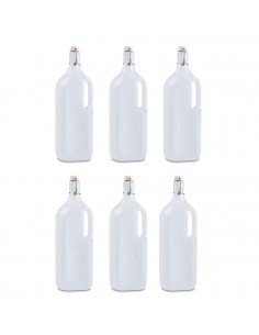 Tradineur - Pack de 6 botellas de plástico con asa y tapón a presión, reutilizable, agua, leche, batidos, zumos, refrescos, frig