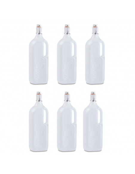 Tradineur - Pack de 6 botellas de plástico con asa y tapón a presión, reutilizable, agua, leche, batidos, zumos, refrescos, frig