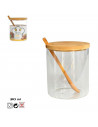 Tradineur - Pack de 2 tarros de vidrio borosilicato con cuchara y tapa de bambú, bote, frasco, recipiente para guardar azúcar, s