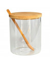 Tradineur - Pack de 2 tarros de vidrio borosilicato con cuchara y tapa de bambú, bote, frasco, recipiente para guardar azúcar, s