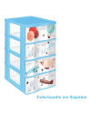 Tradineur - Cajonera de plástico, modelo Wagon Let's Fly, 4 cajones transparentes, torre almacenaje, juguetes, dormitorio infan