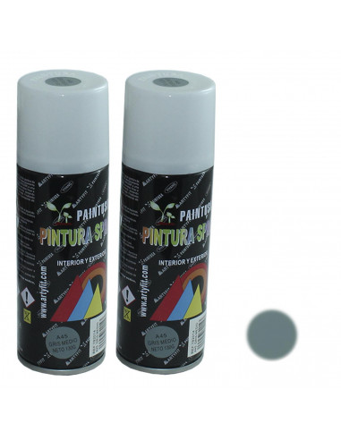 Montoro - Pack 2 botes de pintura en gris medio A45 200 ml, válido para multitud de superficies de interior y exterior. Pintura
