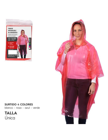 Tradineur - Pack de 6 chubasqueros impermeables de emergencia con capucha, reutilizables, ponchos para lluvia, poliéster (Mujer