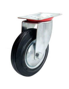 Tradineur - Rueda giratoria para muebles, goma y hierro, incluye placa de montaje, rueda de transporte para cargas pesadas, indu