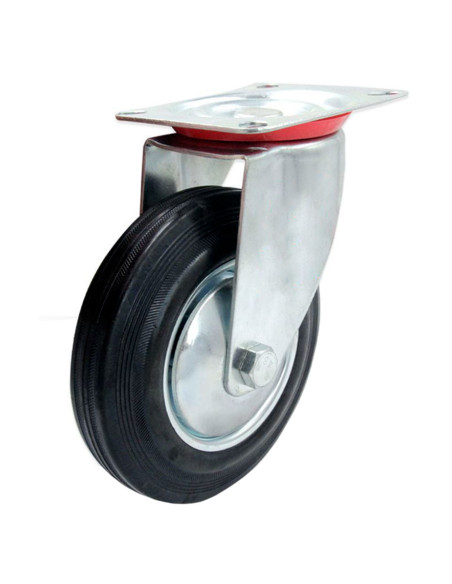 Tradineur - Rueda giratoria para muebles, goma y hierro, incluye placa de montaje, rueda de transporte para cargas pesadas, indu