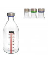 Tradineur - Botella medidora de vidrio con tapón de acero, línea de medida y cierre de rosca, agua, leche, batidos, zumos, licua