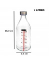 Tradineur - Botella medidora de vidrio con tapón de acero, línea de medida y cierre de rosca, agua, leche, batidos, zumos, licua